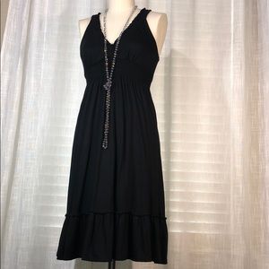 Fitted Black Cotton Mid Dress